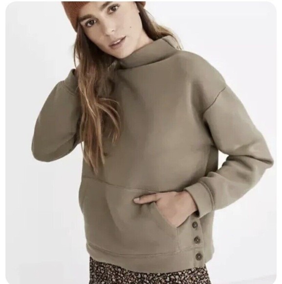 Madewell Tops - Madewell Womens XS MWL Betterterry Sweatshirt Green Mockneck Side-Button MC237